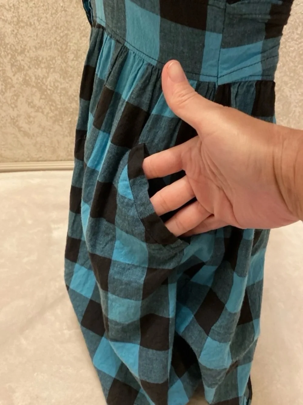 Cotton Express Blue and Black Gingham Dress